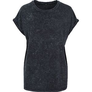 Build your Brand Ladies´ Acid Washed Extended Shoulder Tee BY053 - Black - XXL