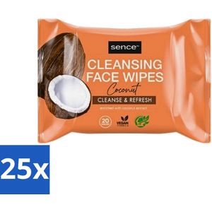 25 x Sence - Coconut - Gezichtsreinigingsdoekjes - Verzorgend - 20 Doekjes - Gevoelige Huid - Dagelijks Gebruik - Onderweg
