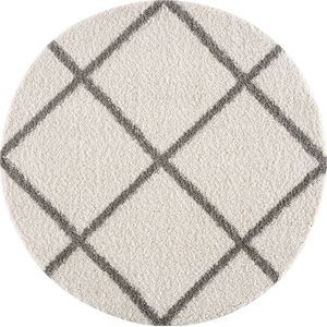 Tapijtenloods Madrid Shaggy Rond Design Vloerkleed Creme Hoogpolig- 200 CM ROND