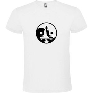 Wit  T shirt met  print van  ""mooie Boeddha in Yin Yang cirkel in meditatiehouding / Zen"" print Zwart size XS