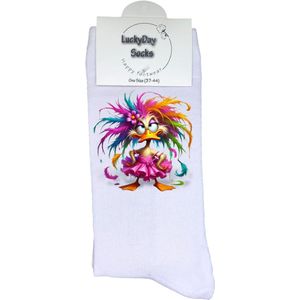 Eendje - Opkikker - Verjaardag cadeau - Grappige sokken - Leuke sokken - Hem haar sokken - Vrolijke sokken - Valentijn Cadeau - Moederdag - Vaderdag - Gekleurde veren - Grappig cadeau - Kerst sokken - Sint cadeau - Socks maken Happy - 37-44