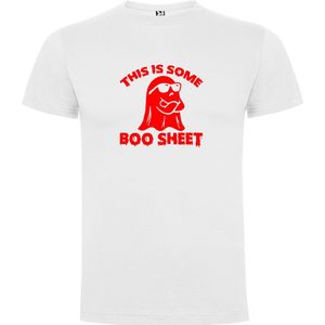 Wit T-Shirt met “This is some Boo Sheet“ Afbeelding Rood Maat 5XL