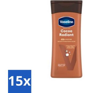 15 x Vaseline Bodylotion Cocoa 200 ml - Vochtbalans - Natuurlijke Glans - Snel Intrekkende Formule - Hydraterende Lotion