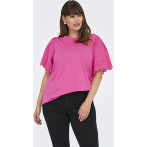 ONLY CARMAKOMA - Top - Wit - Katoen - Broderie Anglaise, Ruches