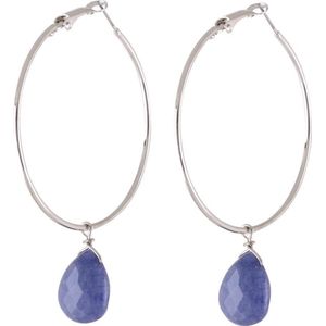 Behave Oorbellen - oorringen - zilver kleur - blauw - natuurstenen hanger - 7cm