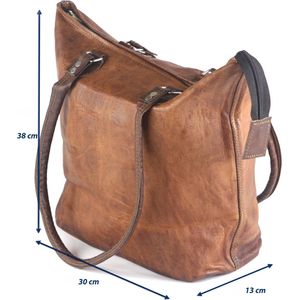 Strandtas – Shopper bag  ‘’ASTURIAS’’ Bucket Bag  38 x 30 x 13 cm  – Echt leer – Bruin Cognac Leder – Handgemaakt
