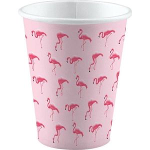 24x stuks Flamingo party bekertjes 250 ml - Dieren/vogels thema feestartikelen/verjaardag
