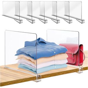 6 stuks kledingkast, plankverdelers, acryl, plankverdeler, zonder boren, transparante plank, perfect voor kledingorganizer en slaapkamer, keukenkasten, plank opslag en organisatie