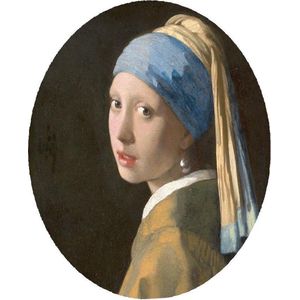 Meisje met de parel, Johannes Vermeer - Foto op Behangcirkel - ⌀ 100 cm