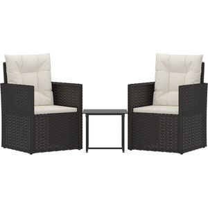 vidaXL - 3-delige - Loungeset - met - kussens - poly - rattan - zwart