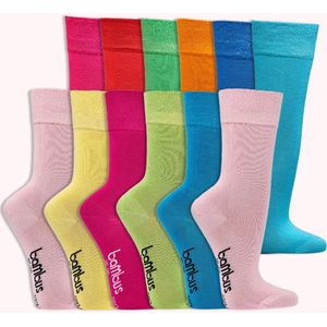 Voordeelbundel 12 paar | Diabetes sokken | damessokken | kleurenmix pakket | extra brede piqué comfort tailleband | verschillende maten