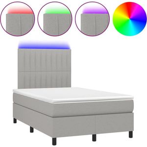 vidaXL - Boxspring - met - matras - en - LED - stof - lichtgrijs - 120x190 - cm