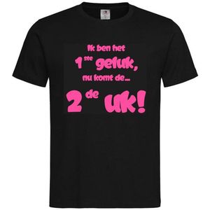 Shirt Aankondiging zwangerschap Ik ben het 1ste geluk, nu komt de ... 2de uk! | korte mouw | zwart/roze | maat 122/128 zwangerschap aankondiging bekendmaking Baby big sis bro sister brother Grote Zus Broer