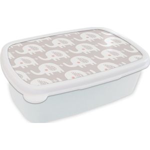 Broodtrommel Wit - Lunchbox - Brooddoos - Olifant - Design - Stippen - 18x12x6 cm - Volwassenen