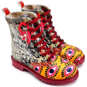 Goby Urban Pop Art Dames Veterboots - Handgemaakt Vegan Leer - Maat 35