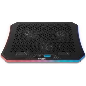 Draagbare koelbasis met 6 ventilatoren - geschikt voor laptops tot 19"" - RGB smartphonehouder - LCD-scherm en USB-HUB - zwart