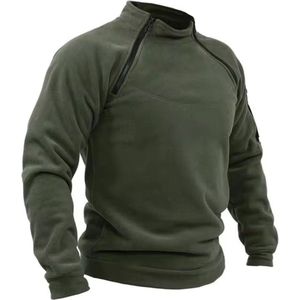 Fleece Trui met Ritsen - Fleece Jas - Winddichte Dikke Jas - Winter Heren - Staande Kraag - Fleece Pullover - Outdooractiviteiten - Winter - Jacht - Groen - Maat M