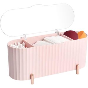 3 vakken make-up cosmetica organizer make-up tafel cosmetica opslag wattenstaafjes opslag container kunststof wattenstaafjeshouder cosmeticabox wattenschijfhouder met deksel voor cosmetica