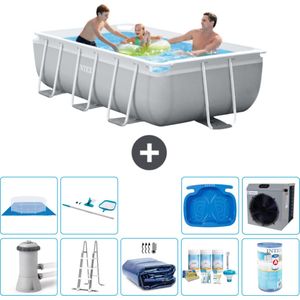 Intex Rechthoekig Prism Frame Zwembad - 300 x 175 x 80 cm - Grijs - Inclusief Pomp - Ladder Solarzeil - Onderhoudspakket - Filter - Grondzeil - Schoonmaakset - Voetenbad - Warmtepomp