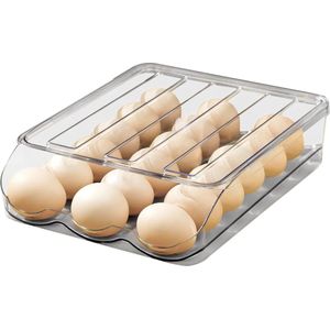 Grote capaciteit koelkast eierhouder automatische rollende eiercontainer organisator lade stapelbare koelkast voedsel opbergdoos kunststof transparant (1 laag)