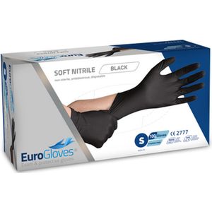 Eurogloves handschoenen soft-nitrile poedervrij zwart - Small- 5 x 100 stuks voordeelverpakking
