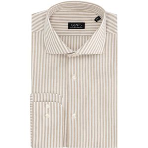 GENTS - Overhemd streep - Katoen - Wit/Beige - Maat EU38/S