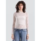 QS - Longsleeve - Kanten - Slim-fit - Semi-transparant - Zachte Polyestermix