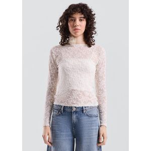 QS - Longsleeve - Kanten - Slim-fit - Semi-transparant - Zachte Polyestermix