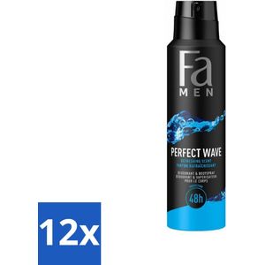 12 x Fa Men - Perfect Wave - Deodorant Spray - Verfrissende Geur - 150 ml - Deodorant Spray - Fa Men - Perfect Wave - Frisse Geur - Aquatische Geur