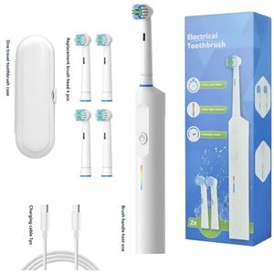 Elektrische tandenborstelset voor volwassenen met roterende ronde kop en zachte borstelharen - Automatische sensor - Wit 4 koppen