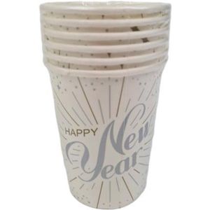 Party Cups - Paper Cups - Wit - Patronen - Papieren bekers - Feest - Nieuw jaar - Vuurwerk - 6 stuks