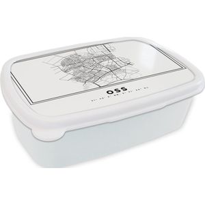 Broodtrommel Wit - Lunchbox - Brooddoos - Stadskaart – Zwart Wit - Kaart – Oss – Nederland – Plattegrond - 18x12x6 cm - Volwassenen