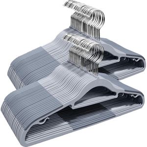 Kleerhangers, antislip kunststof hangers, ruimtebesparende beugel, 360° draaibare haak, dikte 0,5 cm, 42 cm lang, voor mantels, jurken, overhemden, grijs + zilver, 50 stuks