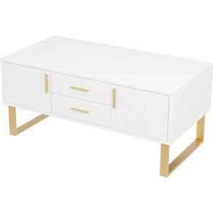 Salontafel met lades gouden handgrepen en poten hoogglans speciaal deurpaneel design bureau opbergtafel in de woonkamer
