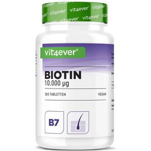 Biotine 10.000 mcg – 365 tabletten – Hooggedoseerd Vitamine B7 – Voor Haar, Huid & Nagels – Pure formule – Vegan – Jaarvoorraad – Laboratorium getest – Vit4ever