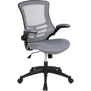 Furniture Bureaustoel met middelhoge rugleuning, ergonomische bureaustoel met opklapbare armleuningen en netstof, perfect voor thuiskantoor of kantoor, donkergrijs