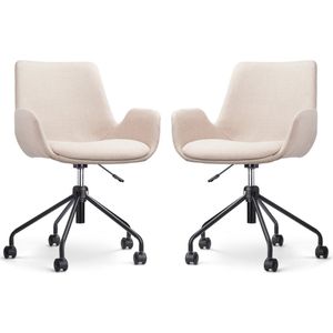 Nolon Nout-Eef Bureaustoelen Set van 2 Beige - Stof - Verstelbaar - Wielen - Zwart Onderstel - Lage Armleuning - Modern - Design