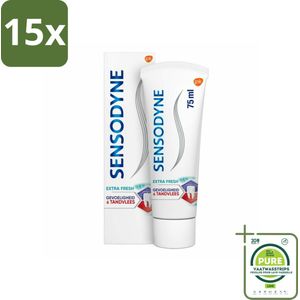 15 x Sensodyne - Tandpasta - Gevoeligheid & Tandvlees - Extra Fresh - 75 ml - Grootverpakking - Tandpasta Gevoelige Tanden - Tandvleesproblemen - Tandplak - Gevoelige Tanden - Tandvleesverzorging