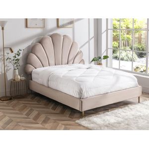 Bed met schelpvorm 140 x 190 cm - Velours - Beige - LIVAYA L 166 cm x H 140 cm x D 205 cm