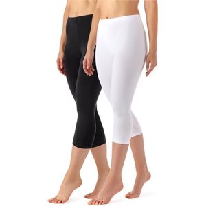 Merry Style MS-MS10-144-LE-2Pack Dames 3/4 Leggings 2Pack - Sport - Vrijetijdsbroek - Capri - Viscose - Sporbroek - Yogabroek - Zwart/Wit - XS