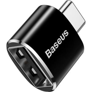 Baseus Mini USB-C naar USB-A Adapter Converter 2.4A Zwart