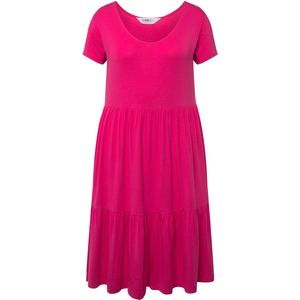 Janet & Joyce Janet & Joyce - Dames - Jersey jurk ronde hals halve mouwen volantzoom - Roze - Maat 42