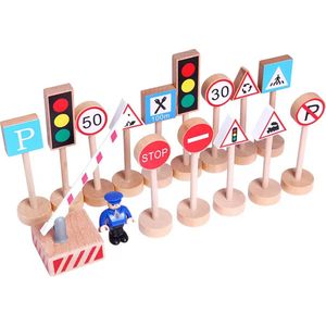 Houten speelgoed verkeersborden - 16 stuks - Open einde speelgoed - Educatief montessori speelgoed - Grapat en Grimms style