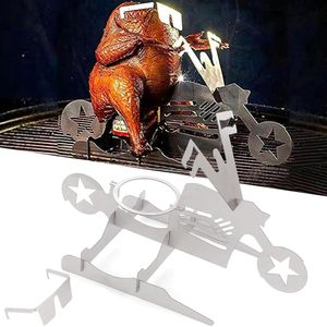 Kippenhouder Roestvrij Staal Opvouwbaar Kip Roaster Rack Bierblik Kip Stand met Druppel Pan voor Oven Barbecue BBQ Grill Accessoires (Motorfiets Kip Grillrek) Washing Machine