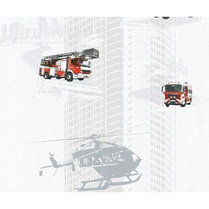 BRANDWEERAUTO EN HELICOPTER BEHANG | Kinderkamer - grijs rood zwart - A.S. Création Little Stars