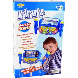 Karaokeset voor kinderen - blauw - muziekconsole met 2 microfoons - MP3 aansluiting