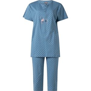 Dames Pyjama - Katoen - Zomer - 3/4 broek - Blauw Gestipt - Maat XL