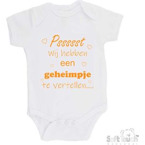 100% katoenen Romper ""Pssssst Wij hebben een geheimpje te vertellen...."" Zwangerschap Zwangerschapsaankondiging Unisex Katoen Wit/mosterd Maat 56/62