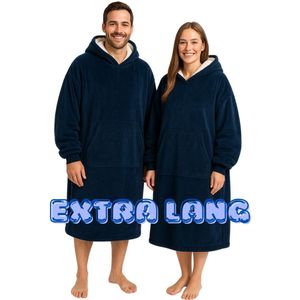 Badrock Hoodie deken - Blauwe capuchon deken - Extra Lang 120cm - fleece deken met mouwen en capuchon – Oversized hoodie deken met mouwen – Draagbare deken – Fleece TV deken – Plaid met mouwen – Warm & zacht – Fleece poncho -Blauw