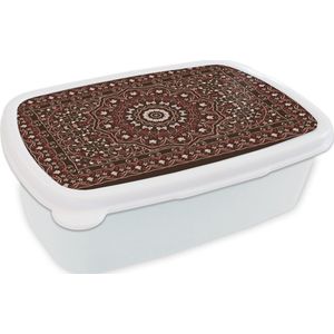 Broodtrommel Wit - Lunchbox - Brooddoos - Patronen - Mandala - Vloerkleed - Rood - 18x12x6 cm - Volwassenen